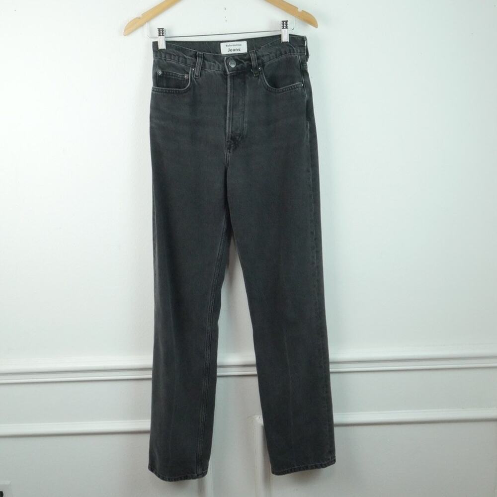 Reformation Black High Rise Straight Leg Jeans‎ Button Fly Size 26 Sustainable
